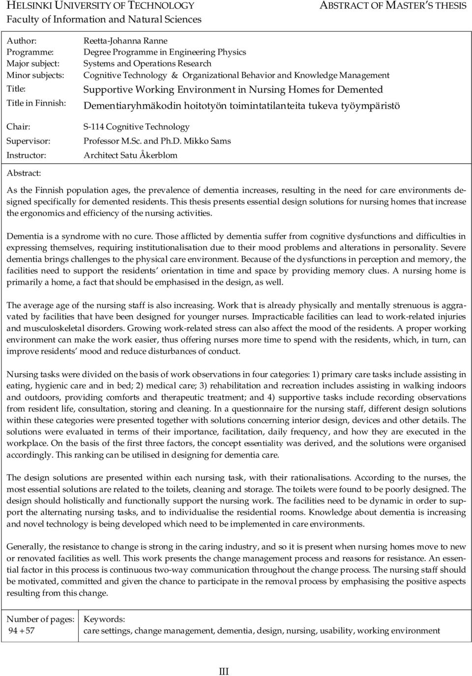 Environment in Nursing Homes for De