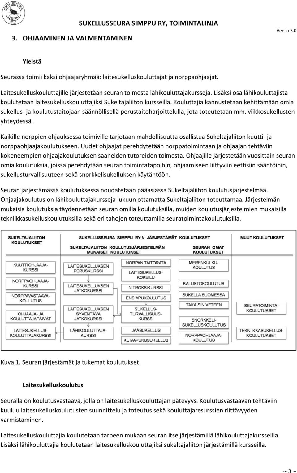 Kouluttajia kannustetaan kehittämään omia sukellus ja koulutustaitojaan säännöllisellä perustaitoharjoittelulla, jota toteutetaan mm. viikkosukellusten yhteydessä.