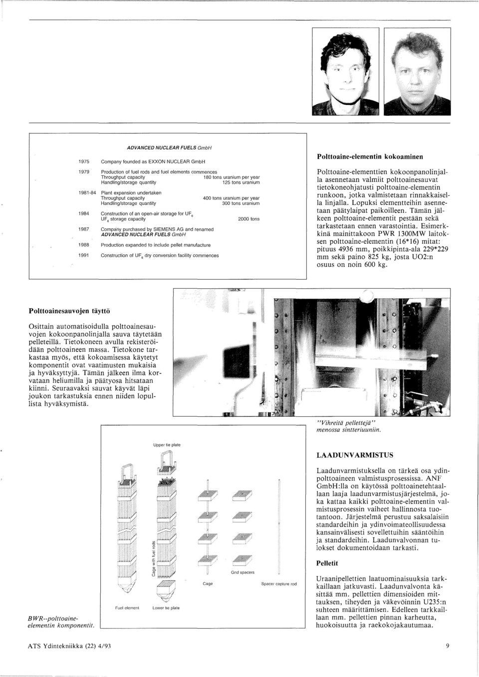 SIEMENS AG and renamed ADVANCED NUCLEAR FUELS GmbH 1988 Production expanded to include pellet manufacture 1991 Construction of UF 6 dry conversion facility commences 400 tons uranium per year 300