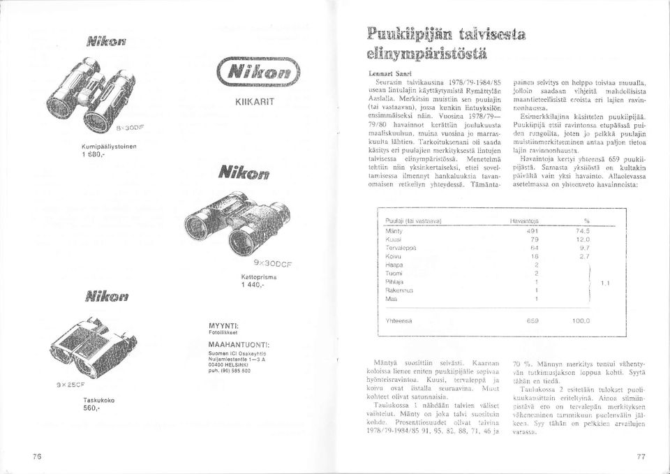 Merkitsin muistiin sen puulajin (tai vastaavan), jossa kuakin lintuyksilön ensimmäiseksi nåin.