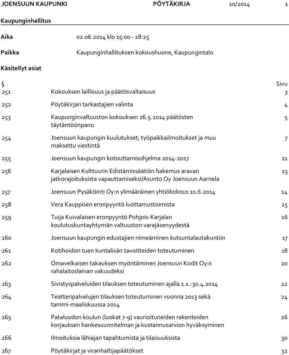 Kaupunginvaltuuston kokouksen 26.5.