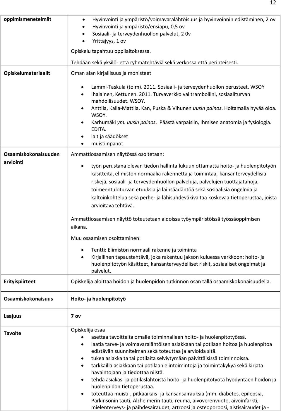 Sosiaali- ja terveydenhuollon perusteet. WSOY Ihalainen, Kettunen. 2011. Turvaverkko vai tramboliini, sosiaaliturvan mahdollisuudet. WSOY. Anttila, Kaila-Mattila, Kan, Puska & Vihunen uusin painos.