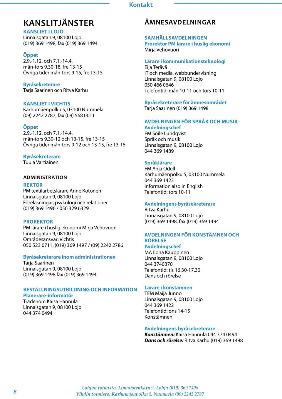 och 7.1.-14.4. mån-tors 9.