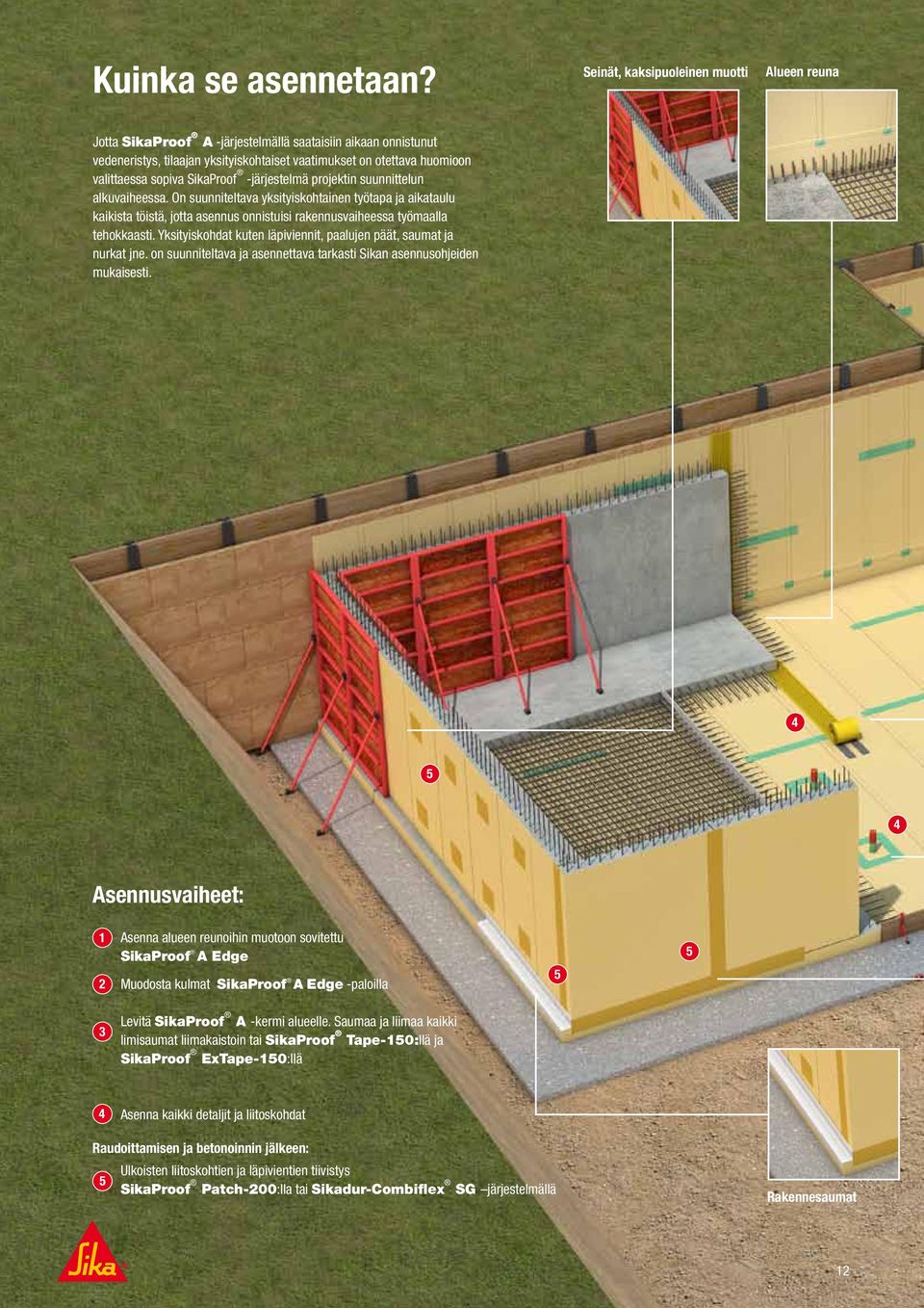 SikaProof -järjestelmä projektin suunnittelun alkuvaiheessa. On suunniteltava yksityiskohtainen työtapa ja aikataulu kaikista töistä, jotta asennus onnistuisi rakennusvaiheessa työmaalla tehokkaasti.
