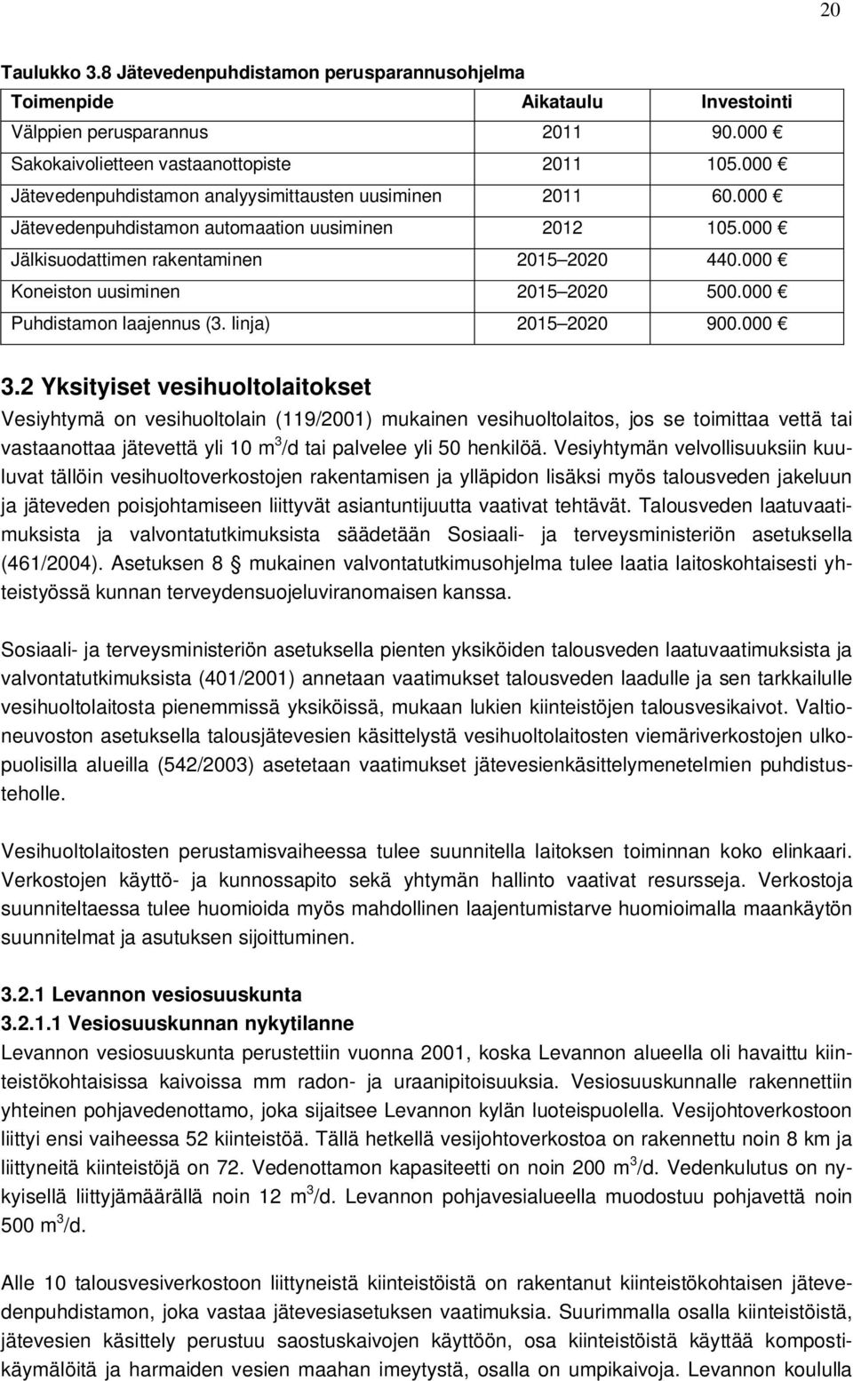 000 Koneiston uusiminen 2015 2020 500.000 Puhdistamon laajennus (3. linja) 2015 2020 900.000 3.