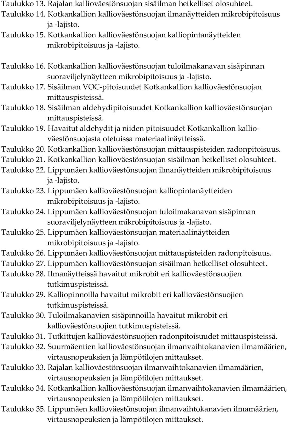 Kotkankallion kallioväestönsuojan tuloilmakanavan sisäpinnan suoraviljelynäytteen mikrobipitoisuus ja -lajisto. Taulukko 17.