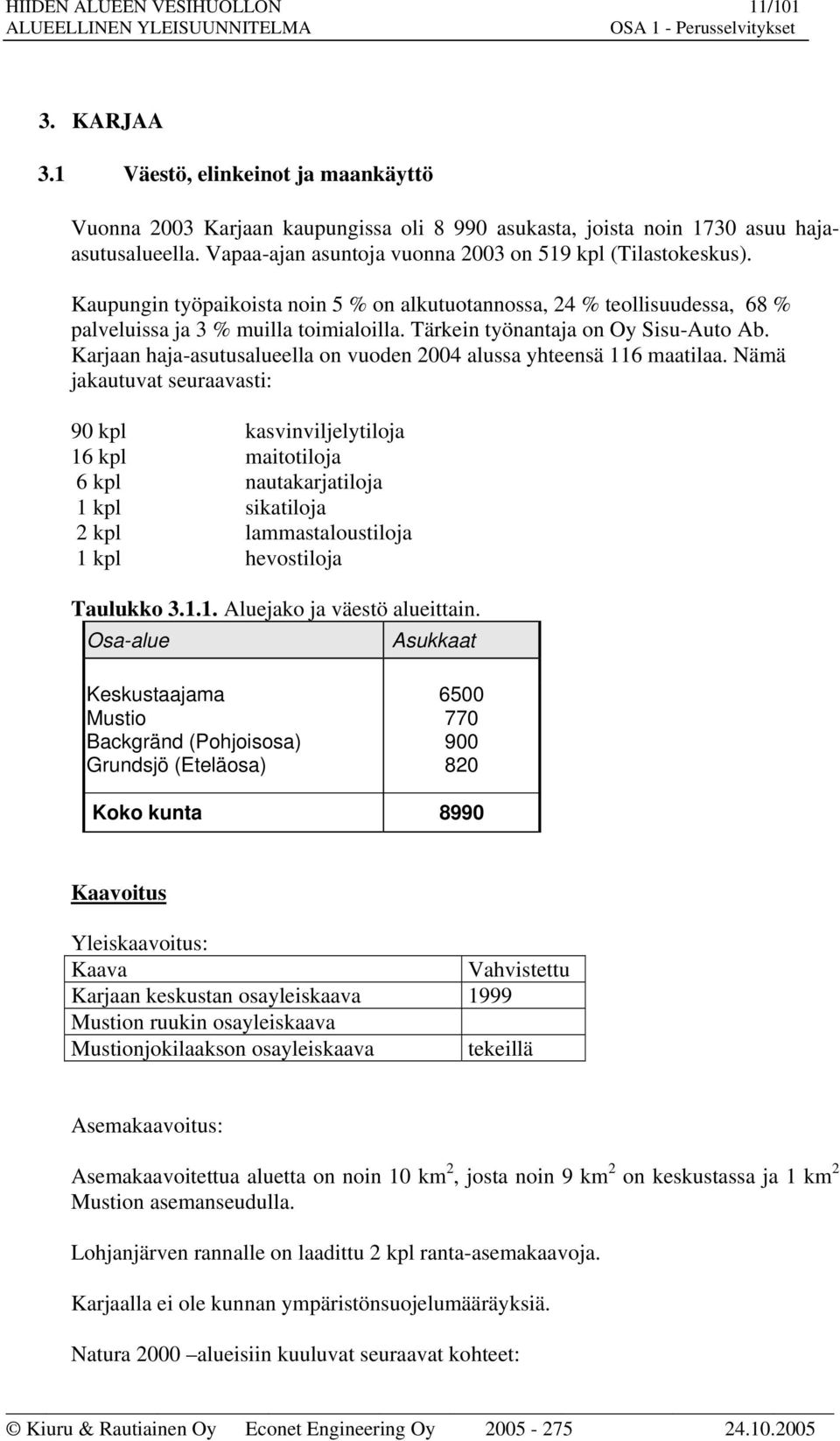 Tärkein työnantaja on Oy Sisu-Auto Ab. Karjaan haja-asutusalueella on vuoden 24 alussa yhteensä 116 maatilaa.