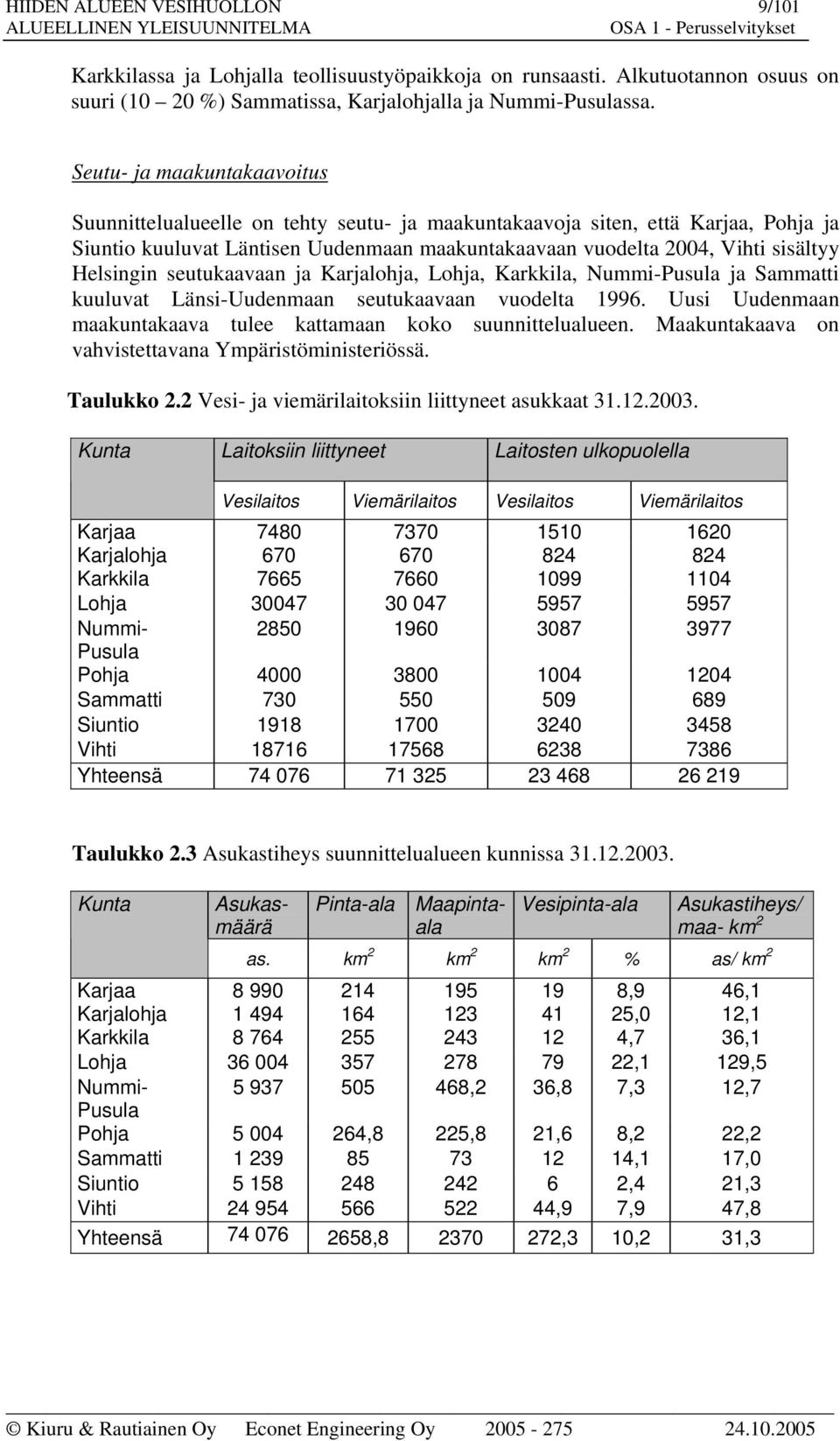 Helsingin seutukaavaan ja Karjalohja, Lohja, Karkkila, Nummi-Pusula ja Sammatti kuuluvat Länsi-Uudenmaan seutukaavaan vuodelta 1996.