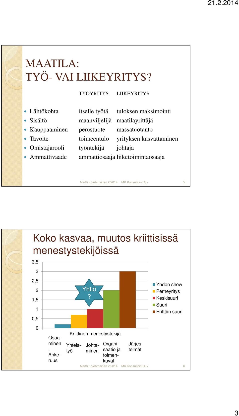 massatuotanto Tavoite toimeentulo yrityksen kasvattaminen Omistajarooli työntekijä johtaja Ammattivaade ammattiosaaja liiketoimintaosaaja