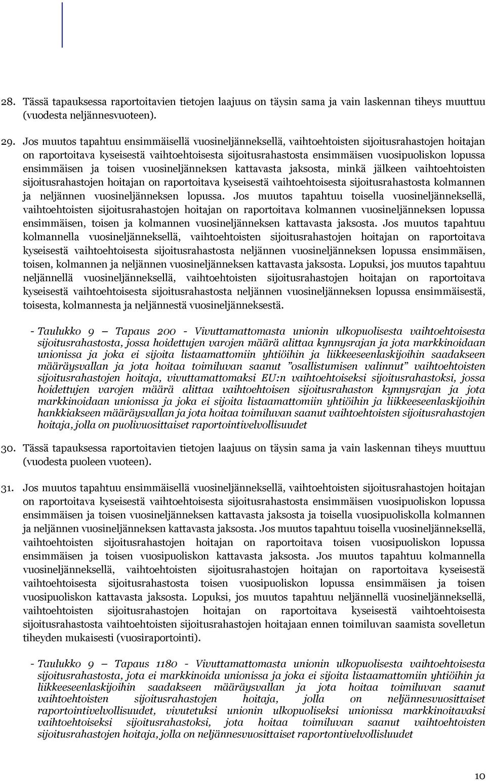 ensimmäisen ja toisen vuosineljänneksen kattavasta jaksosta, minkä jälkeen vaihtoehtoisten sijoitusrahastojen hoitajan on raportoitava kyseisestä vaihtoehtoisesta sijoitusrahastosta kolmannen ja