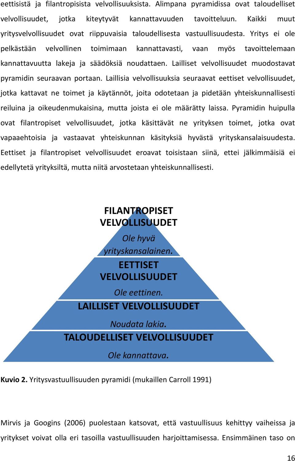 Yritys ei ole pelkästään velvollinen toimimaan kannattavasti, vaan myös tavoittelemaan kannattavuutta lakeja ja säädöksiä noudattaen. Lailliset velvollisuudet muodostavat pyramidin seuraavan portaan.