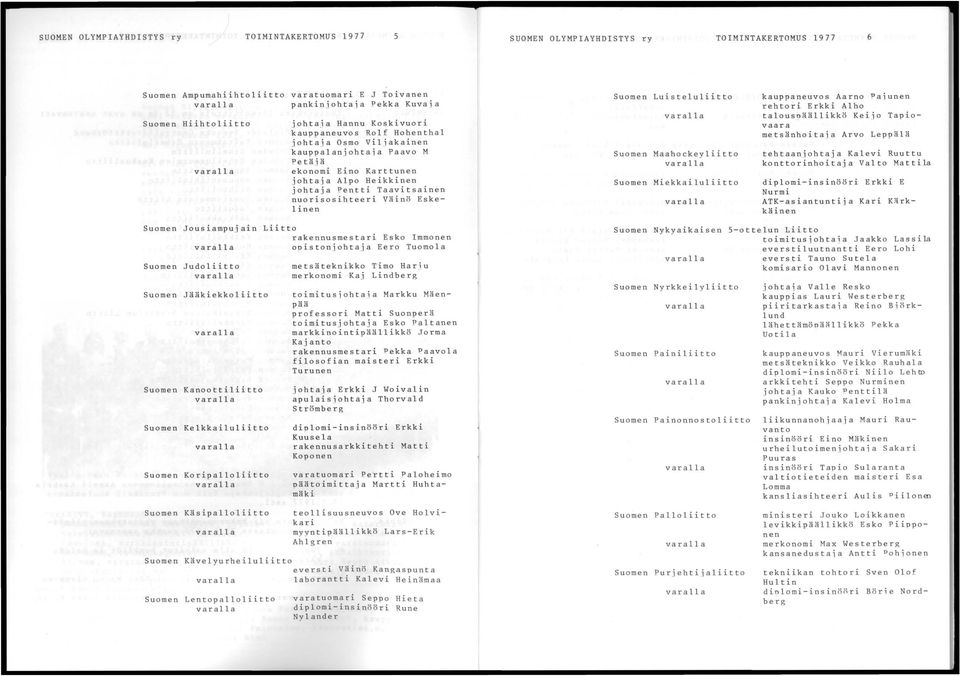 Väinö Eskelinen Suomen Luisteluliitto Suomen Maahockeyliitto Suomen Miekkailuliitto kauppaneuvos Aarno Pajunen rehtori Erkki Alho talouspäällikkö Keijo Tapiovaara metsänhoitaja Arvo Leppälä