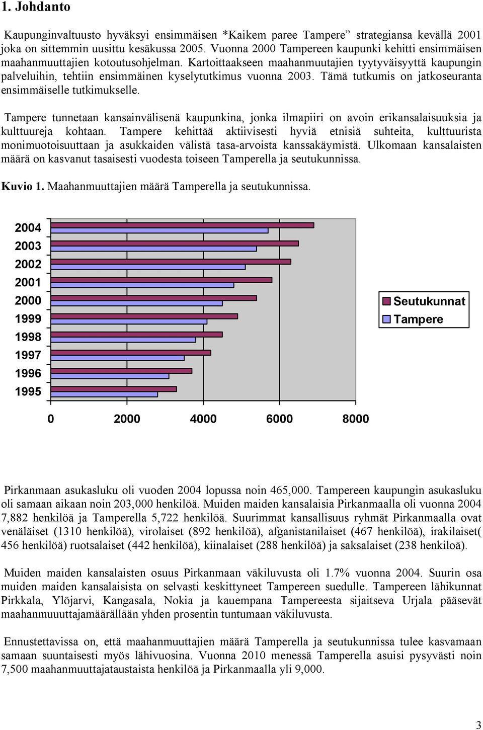 Kartoittaakseen maahanmuutajien tyytyväisyyttä kaupungin palveluihin, tehtiin ensimmäinen kyselytutkimus vuonna 2003. Tämä tutkumis on jatkoseuranta ensimmäiselle tutkimukselle.