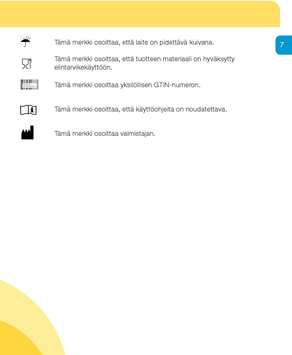 elintarvikekäyttöön. Tämä merkki osoittaa yksilöllisen GTIN-numeron.