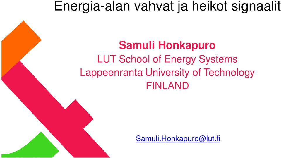 of Energy Systems Lappeenranta