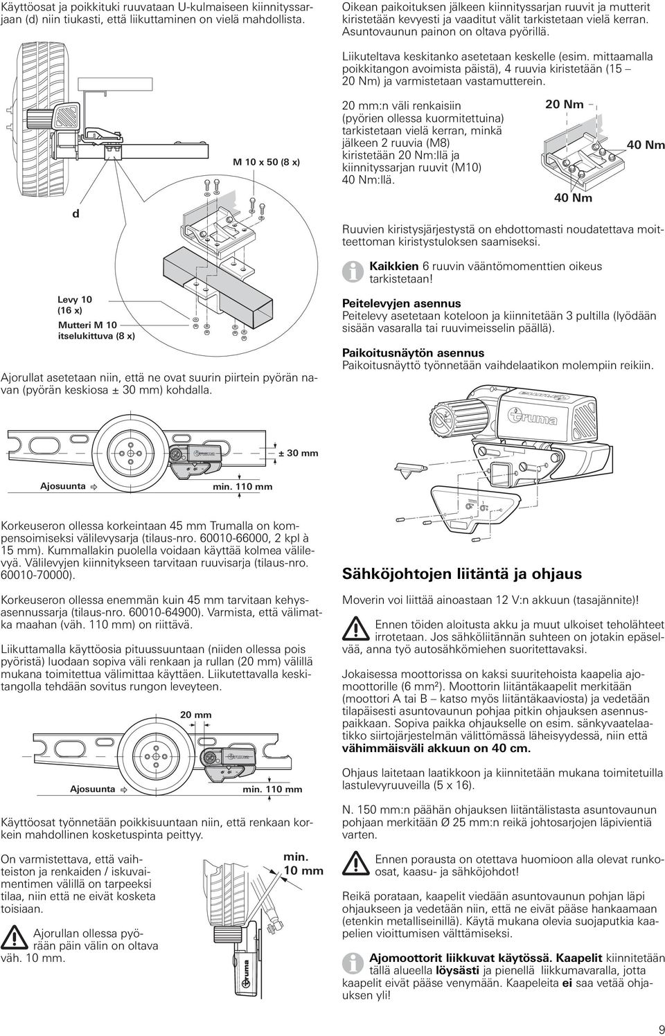 d M 10 x 50 (8 x) Liikuteltava keskitanko asetetaan keskelle (esim. mittaamalla poikkitangon avoimista päistä), 4 ruuvia kiristetään (15 20 Nm) ja varmistetaan vastamutterein.