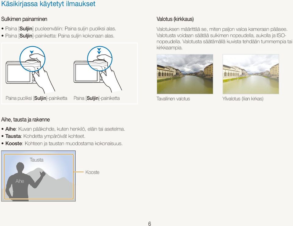 Valotusta säätämällä kuvista tehdään tummempia tai kirkkaampia.