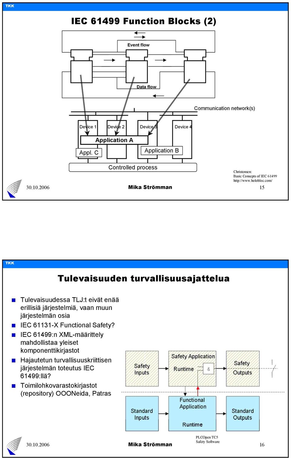 com/ 15 Tulevaisuuden turvallisuusajattelua Tulevaisuudessa TLJ:t eivät enää erillisiä järjestelmiä, vaan muun järjestelmän osia IEC 61131-X Functional