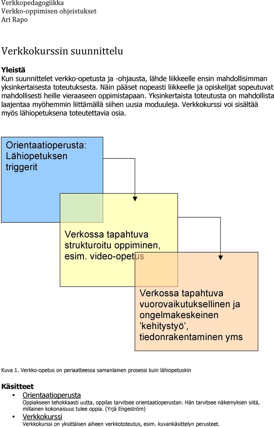 Verkkkurssi vi sisältää myös lähipetuksena tteutettavia sia. Orientaatiperusta: Lähipetuksen triggerit Verkssa tapahtuva strukturitu ppiminen, esim.