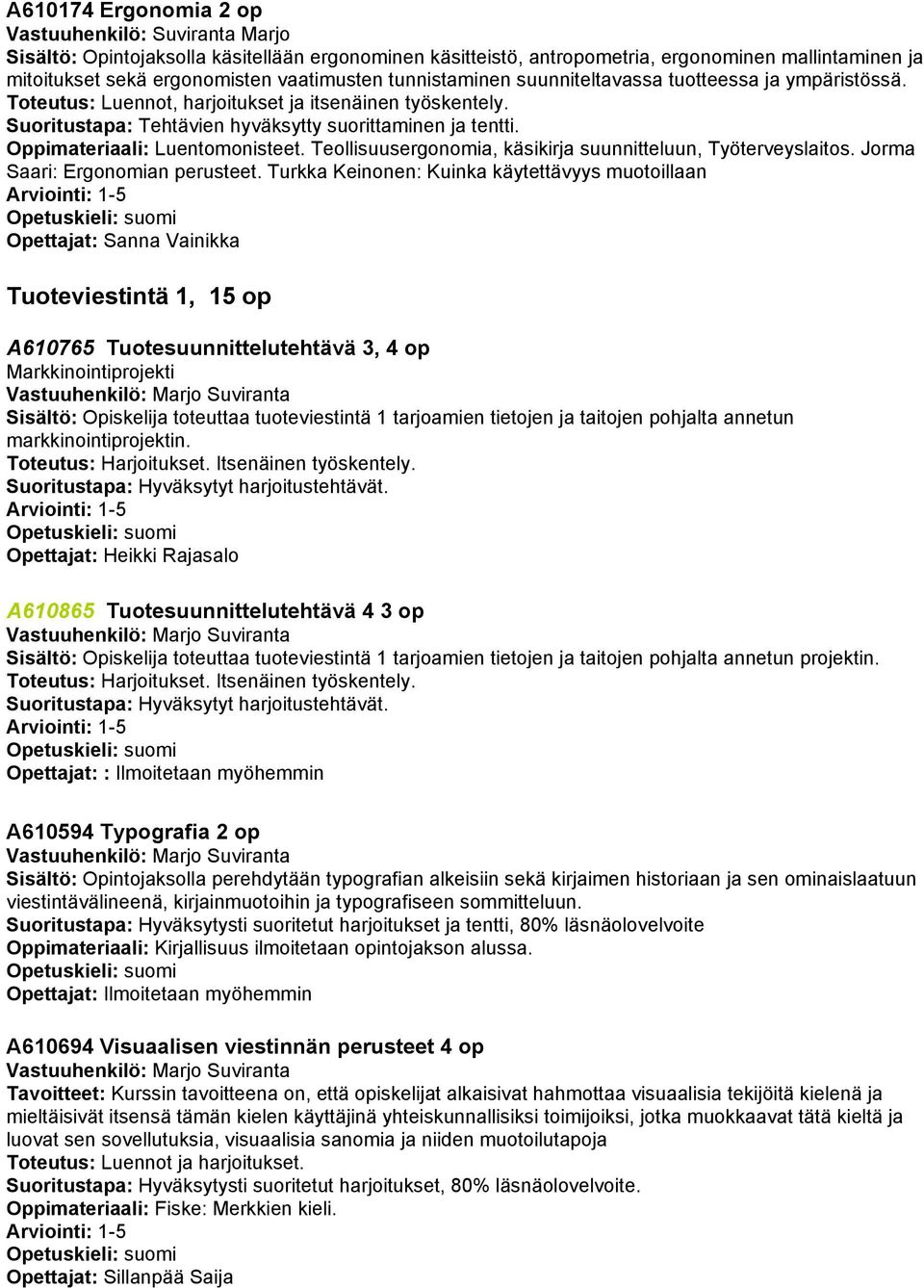 Oppimateriaali: Luentomonisteet. Teollisuusergonomia, käsikirja suunnitteluun, Työterveyslaitos. Jorma Saari: Ergonomian perusteet.