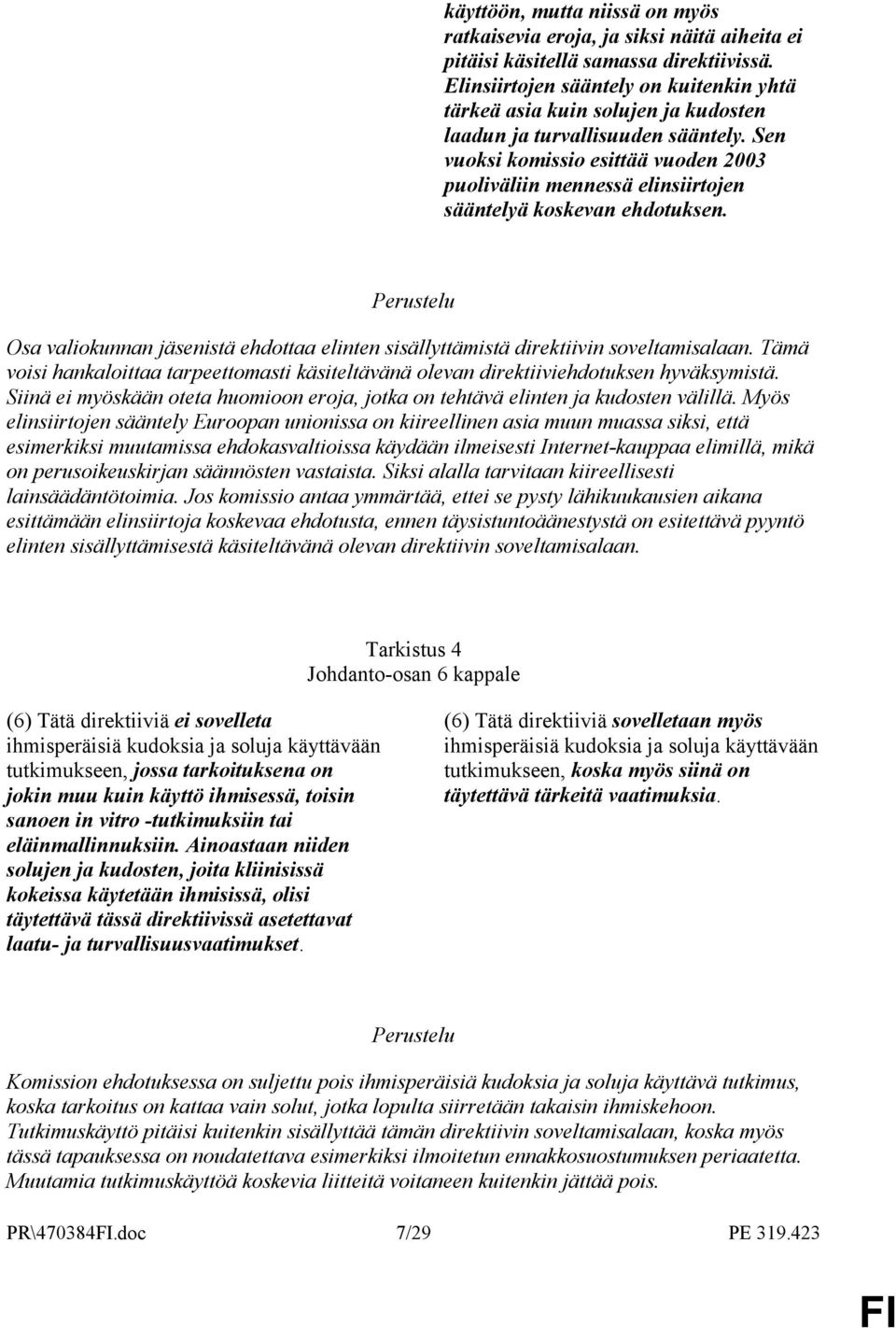 Sen vuoksi komissio esittää vuoden 2003 puoliväliin mennessä elinsiirtojen sääntelyä koskevan ehdotuksen. Osa valiokunnan jäsenistä ehdottaa elinten sisällyttämistä direktiivin soveltamisalaan.