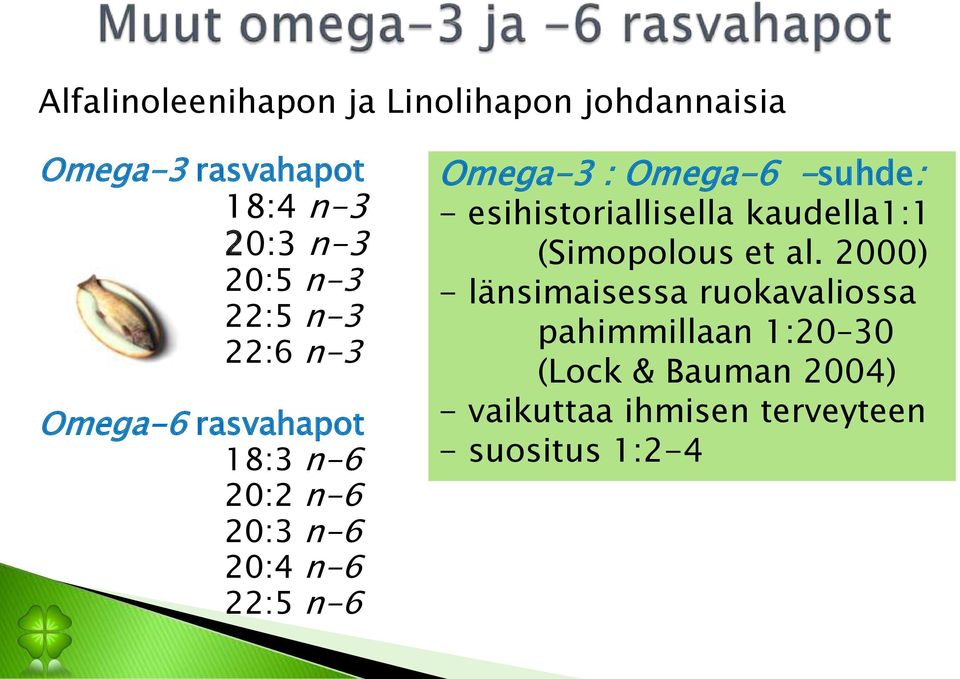 Omega-6 -suhde: - esihistoriallisella kaudella1:1 (Simopolous et al.