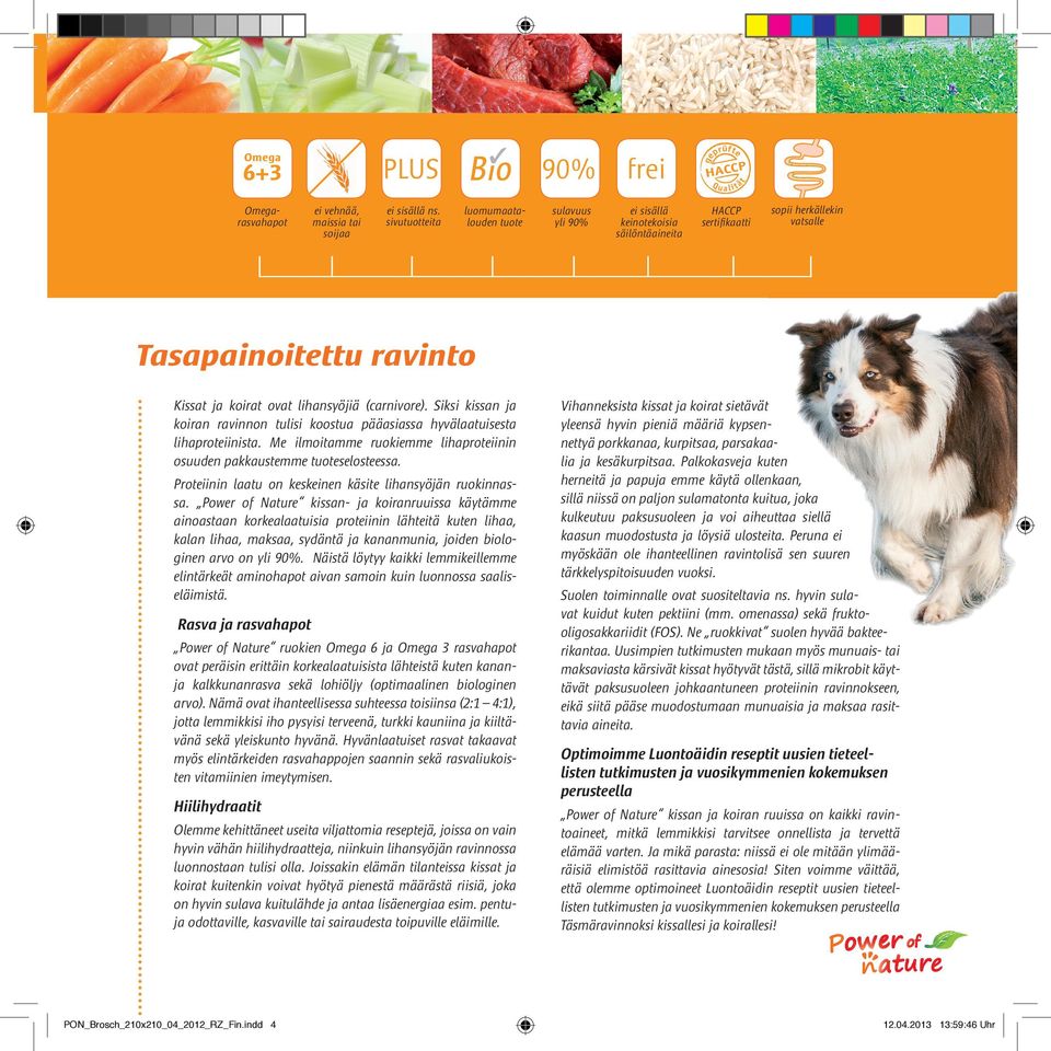 Tasapainoitettu ravinto Kissat ja koirat ovat lihansyöjiä (carnivore). Siksi kissan ja koiran ravinnon tulisi koostua pääasiassa hyvälaatuisesta lihaproteiinista.