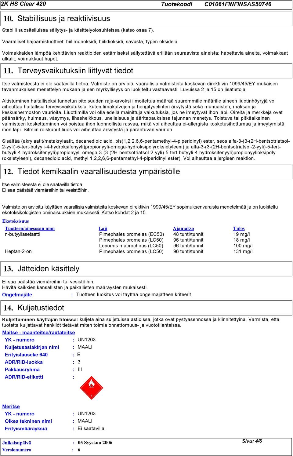 Terveysvaikutuksiin liittyvät tiedot Itse valmisteesta ei ole saatavilla tietoa.