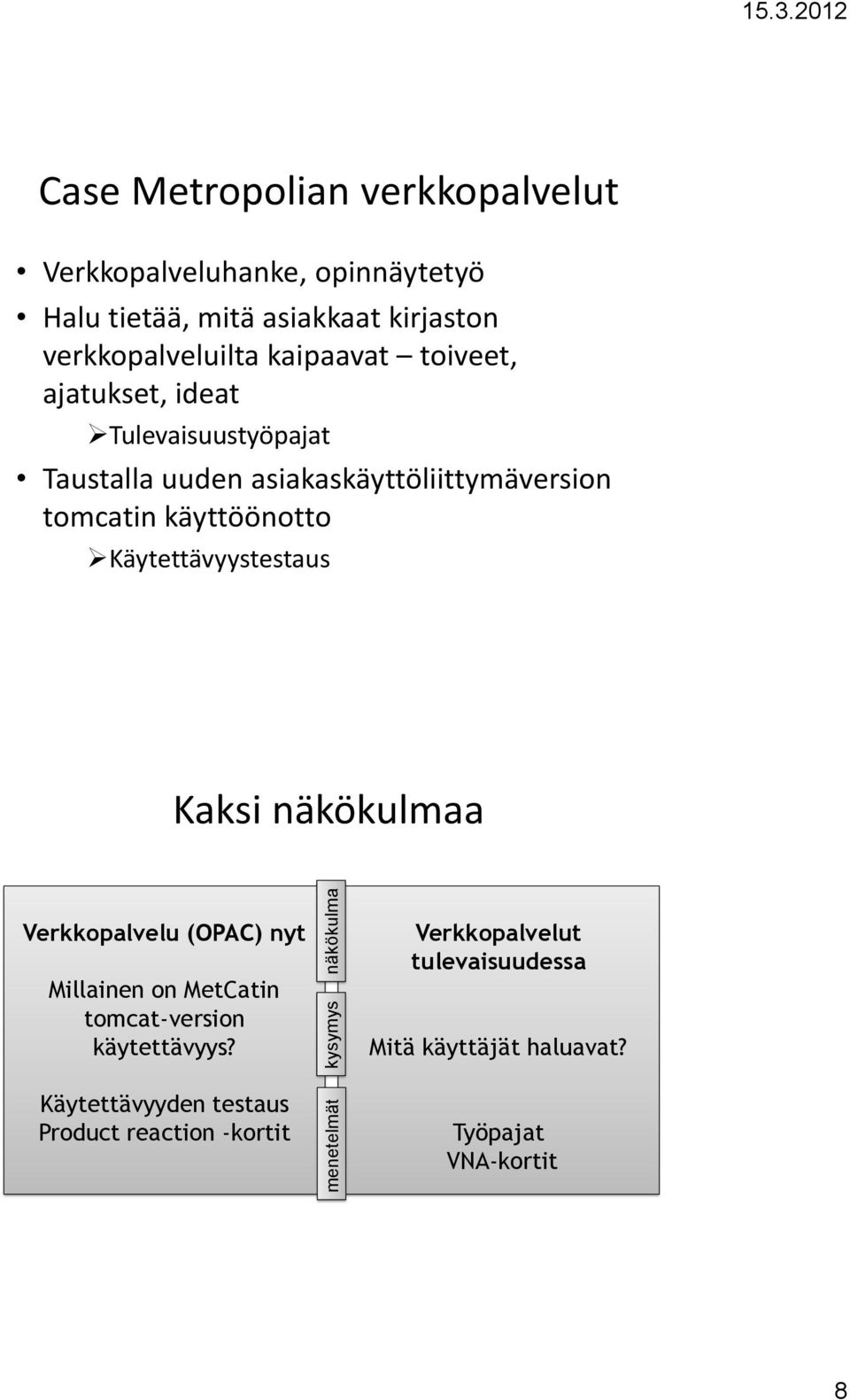 kaipaavat toiveet, ajatukset, ideat Tulevaisuustyöpajat Taustalla uuden asiakaskäyttöliittymäversion tomcatin käyttöönotto