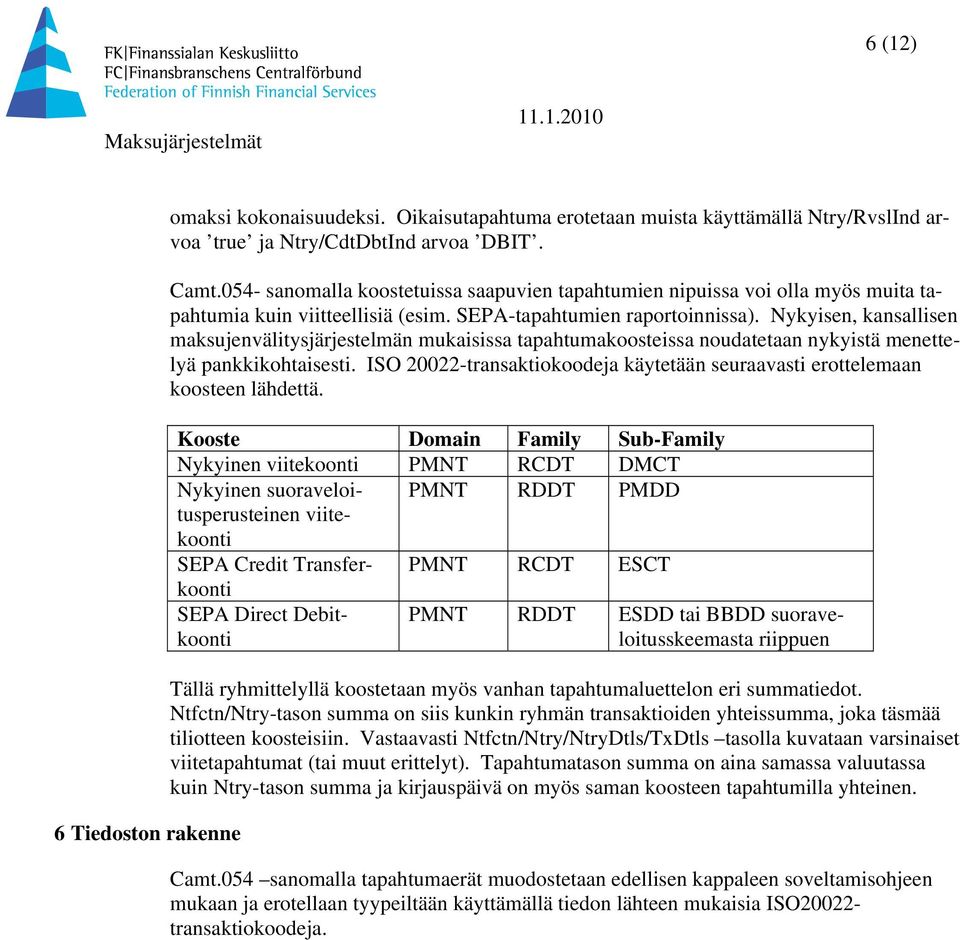 Nykyisen, kansallisen maksujenvälitysjärjestelmän mukaisissa tapahtumakoosteissa noudatetaan nykyistä menettelyä pankkikohtaisesti.