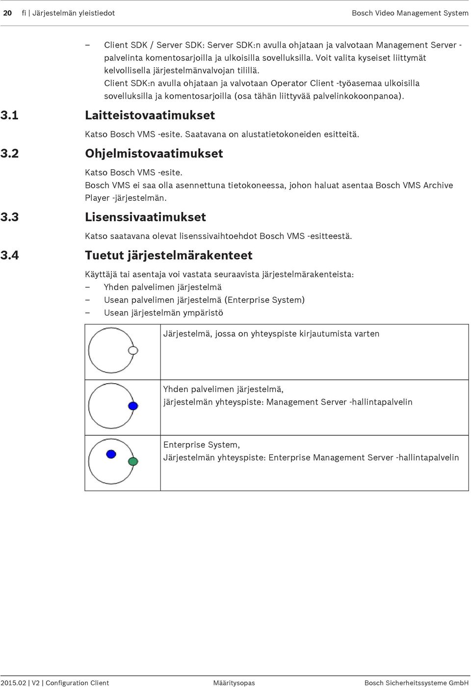 Client SDK:n avulla ohjataan ja valvotaan Operator Client -työasemaa ulkoisilla sovelluksilla ja komentosarjoilla (osa tähän liittyvää palvelinkokoonpanoa). 3.