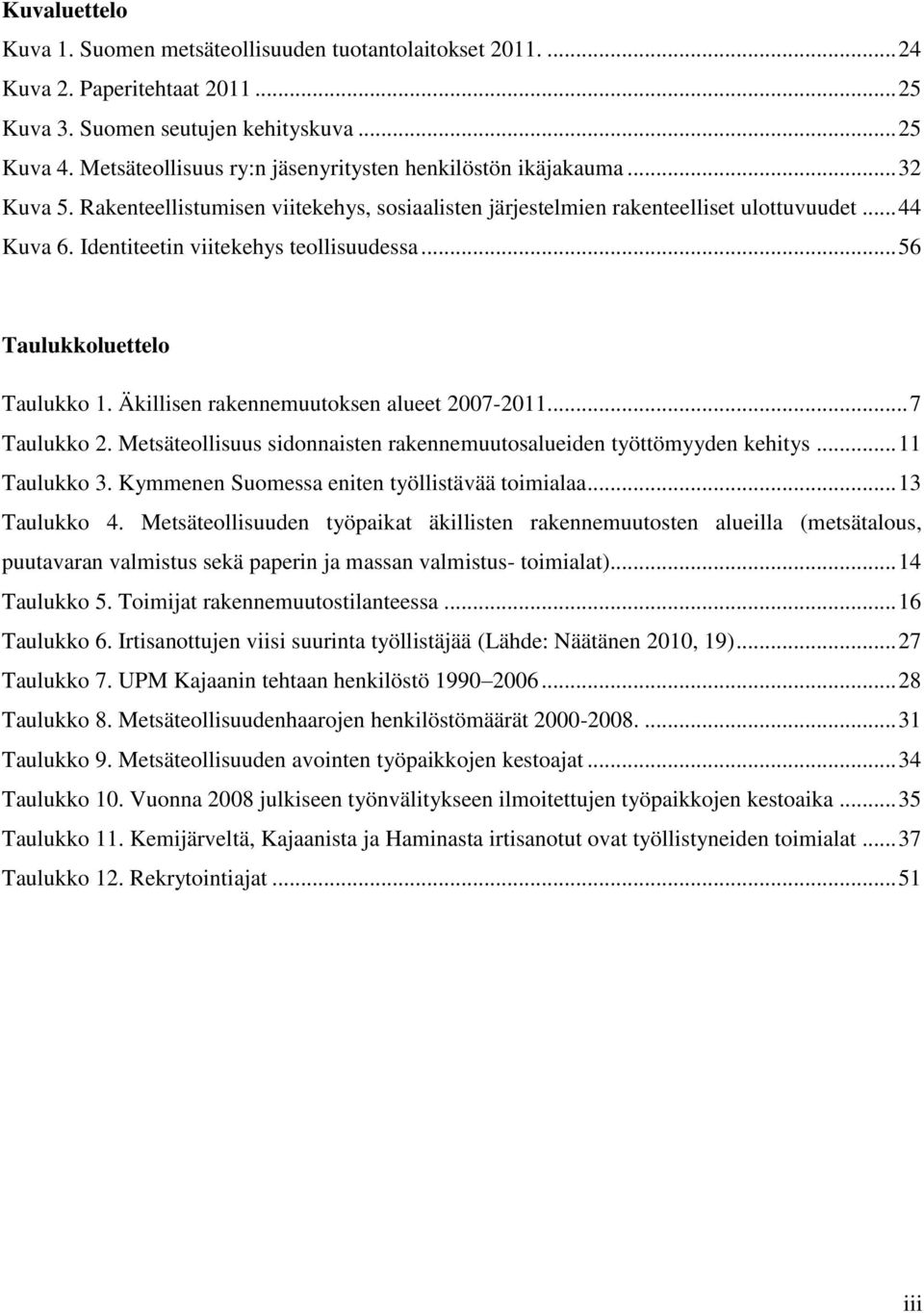 Identiteetin viitekehys teollisuudessa... 56 Taulukkoluettelo Taulukko 1. Äkillisen rakennemuutoksen alueet 2007-2011... 7 Taulukko 2.