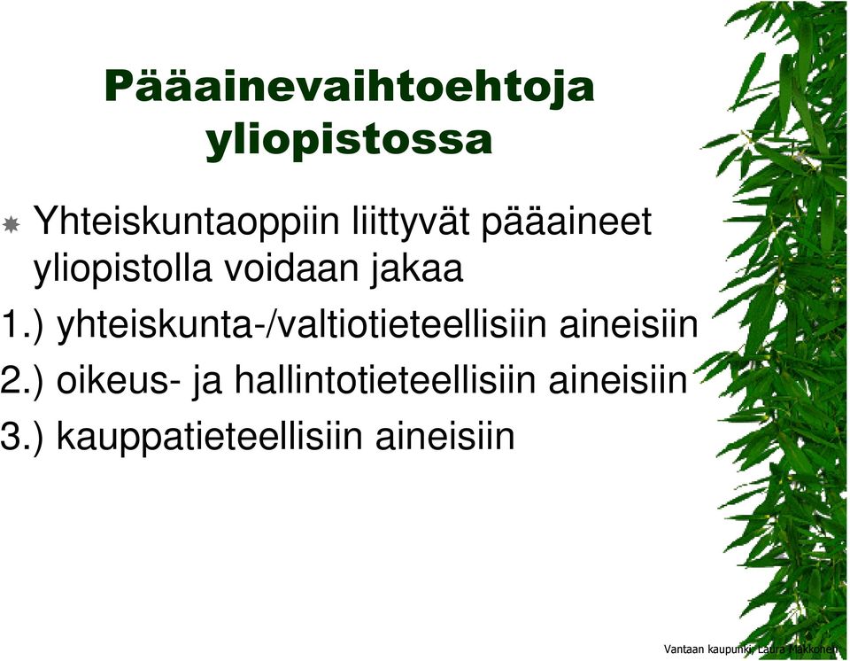 ) yhteiskunta-/valtiotieteellisiin aineisiin 2.