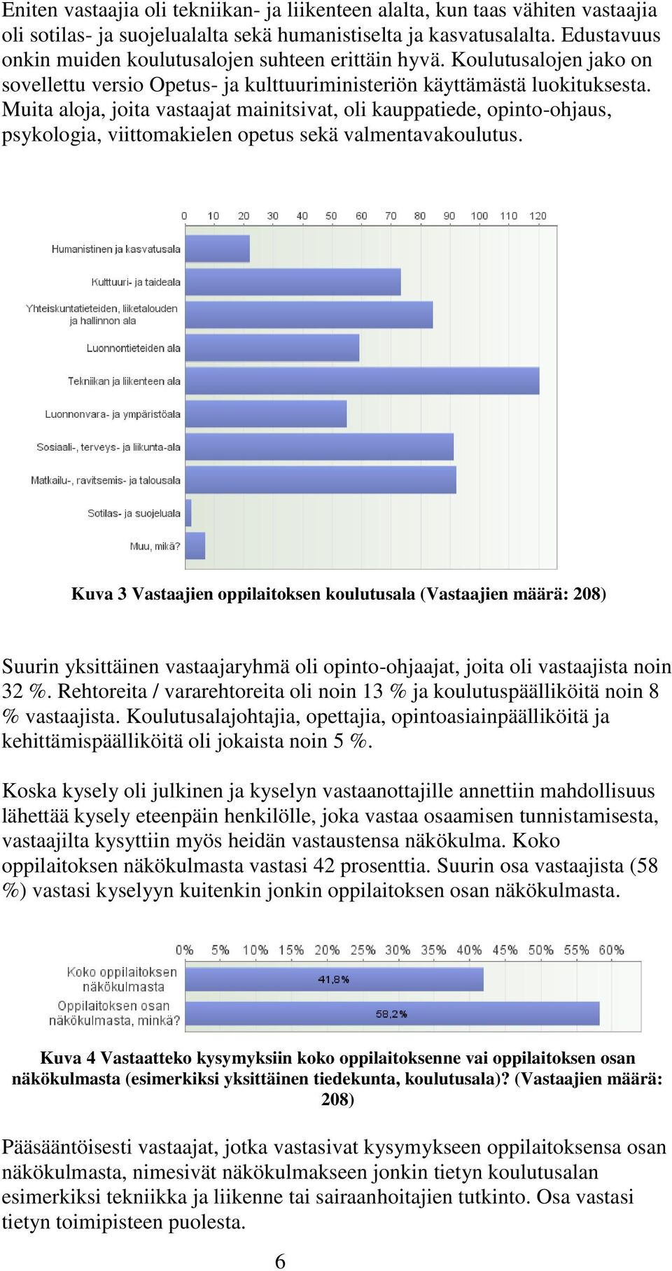 Muita aloja, joita vastaajat mainitsivat, oli kauppatiede, opinto-ohjaus, psykologia, viittomakielen opetus sekä valmentavakoulutus.