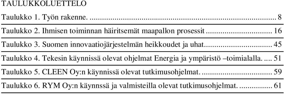 Suomen innovaatiojärjestelmän heikkoudet ja uhat... 45 Taulukko 4.