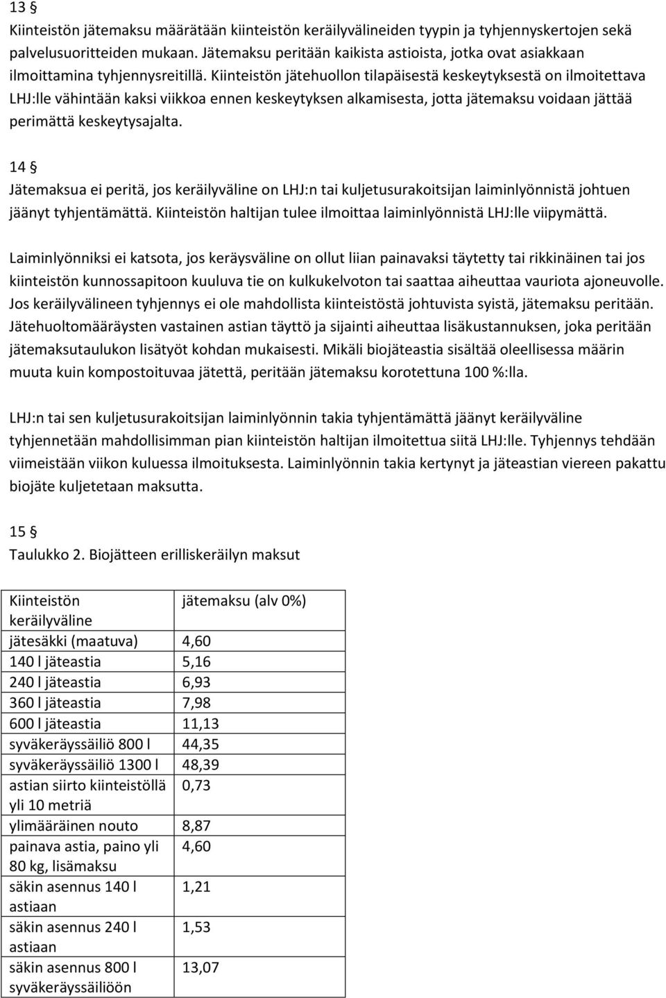 Kiinteistön jätehuollon tilapäisestä keskeytyksestä on ilmoitettava LHJ:lle vähintään kaksi viikkoa ennen keskeytyksen alkamisesta, jotta jätemaksu voidaan jättää perimättä keskeytysajalta.