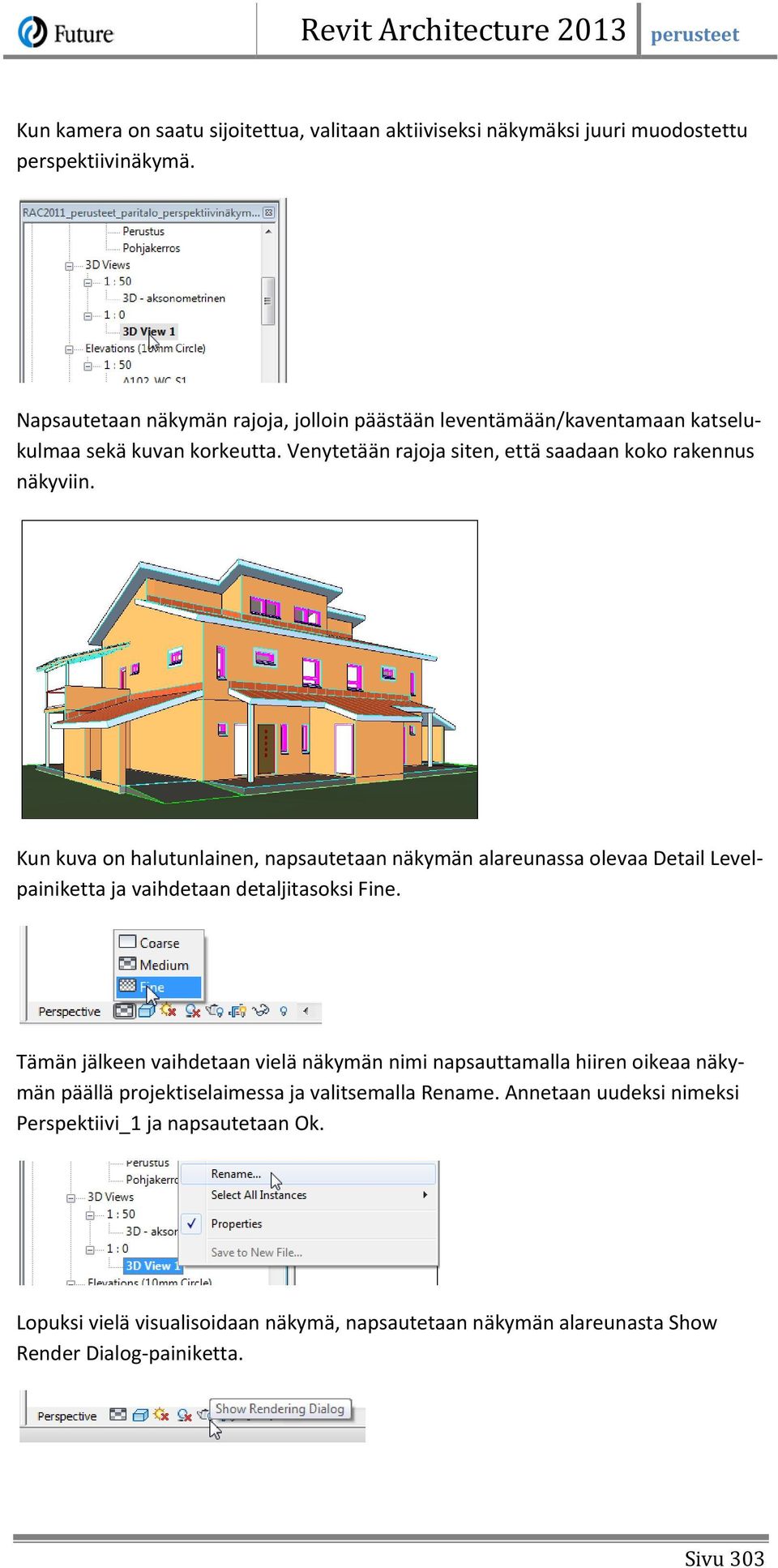 Kun kuva on halutunlainen, napsautetaan näkymän alareunassa olevaa Detail Levelpainiketta ja vaihdetaan detaljitasoksi Fine.