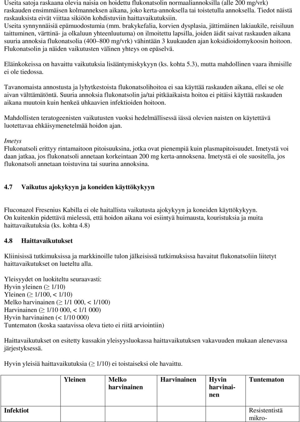 brakykefalia, korvien dysplasia, jättimäinen lakiaukile, reisiluun taittuminen, värttinä- ja olkaluun yhteenluutuma) on ilmoitettu lapsilla, joiden äidit saivat raskauden aikana suuria annoksia