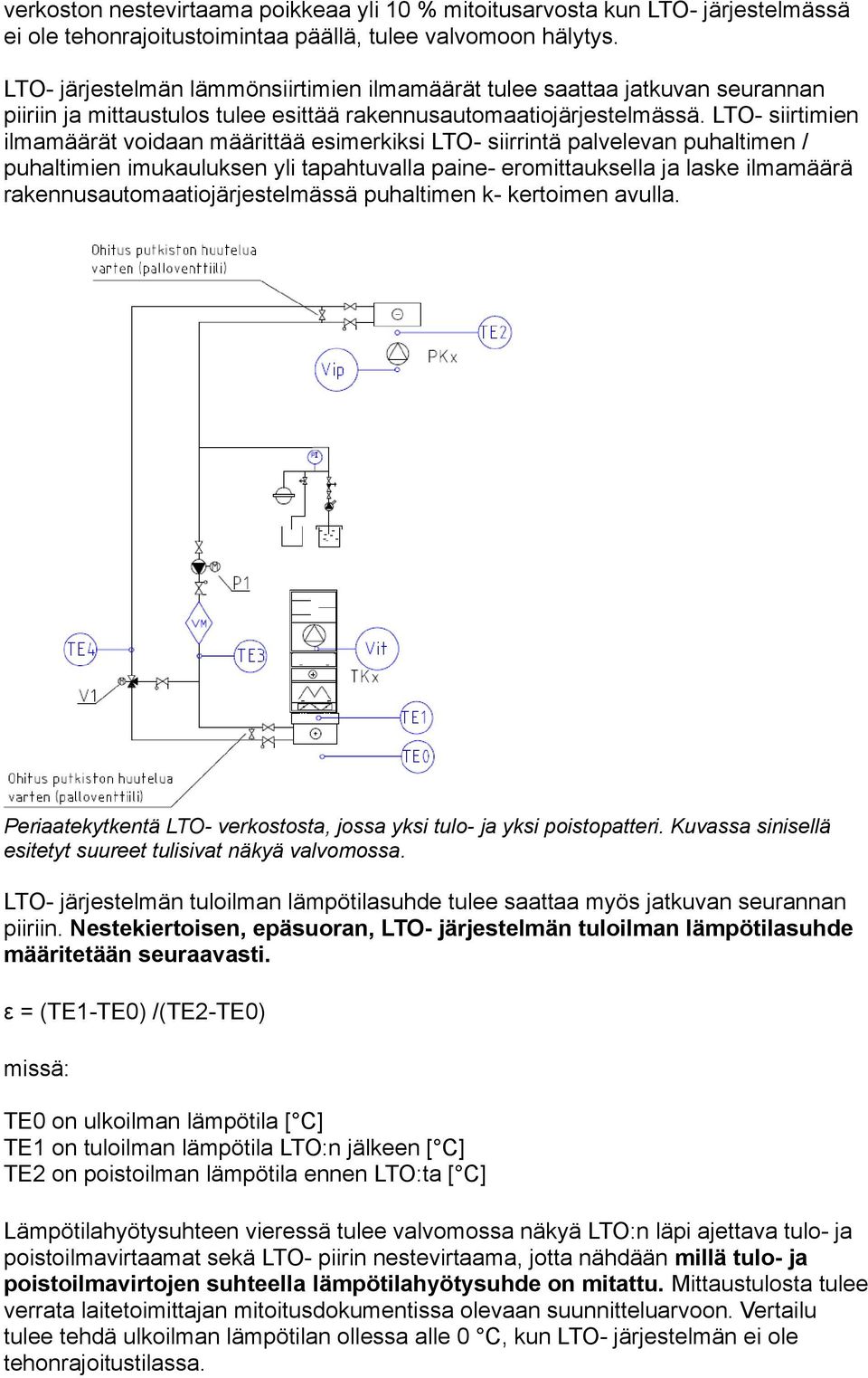 LTO- siirtimien ilmamäärät voidaan määrittää esimerkiksi LTO- siirrintä palvelevan puhaltimen / puhaltimien imukauluksen yli tapahtuvalla paine- eromittauksella ja laske ilmamäärä