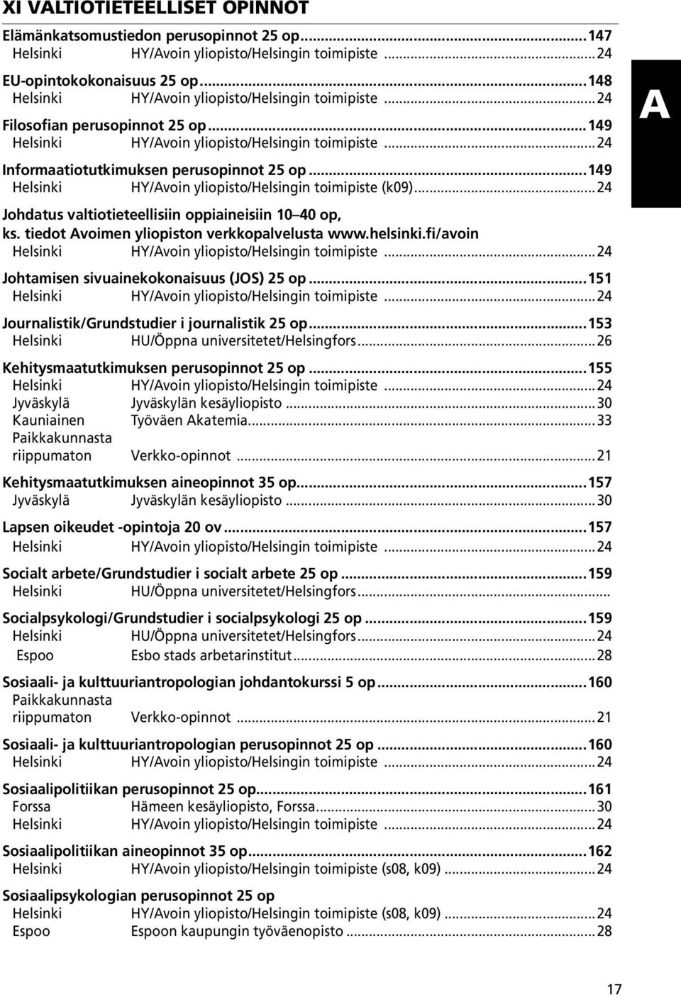 ..149 Helsinki HY/Avoin yliopisto/helsingin toimipiste (k09)...24 Johdatus valtiotieteellisiin oppiaineisiin 10 40 op, ks. tiedot Avoimen yliopiston verkkopalvelusta www.helsinki.