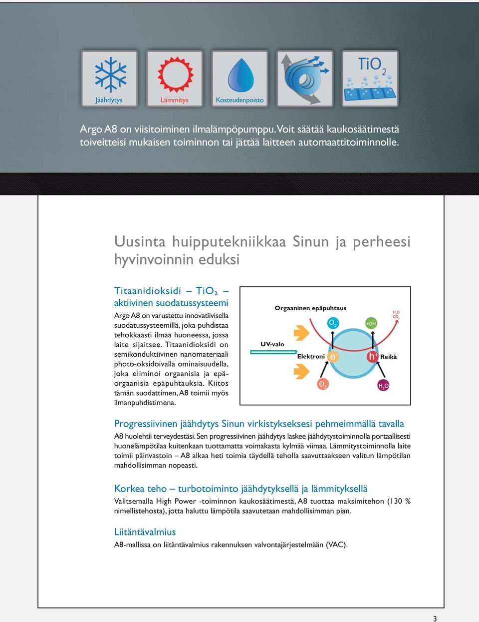 ilmaa huoneessa, jossa laite sijaitsee. Titaanidioksidi on semikonduktiivinen nanomateriaali photo-oksidoivalla ominaisuudella, joka eliminoi orgaanisia ja epäorgaanisia epäpuhtauksia.