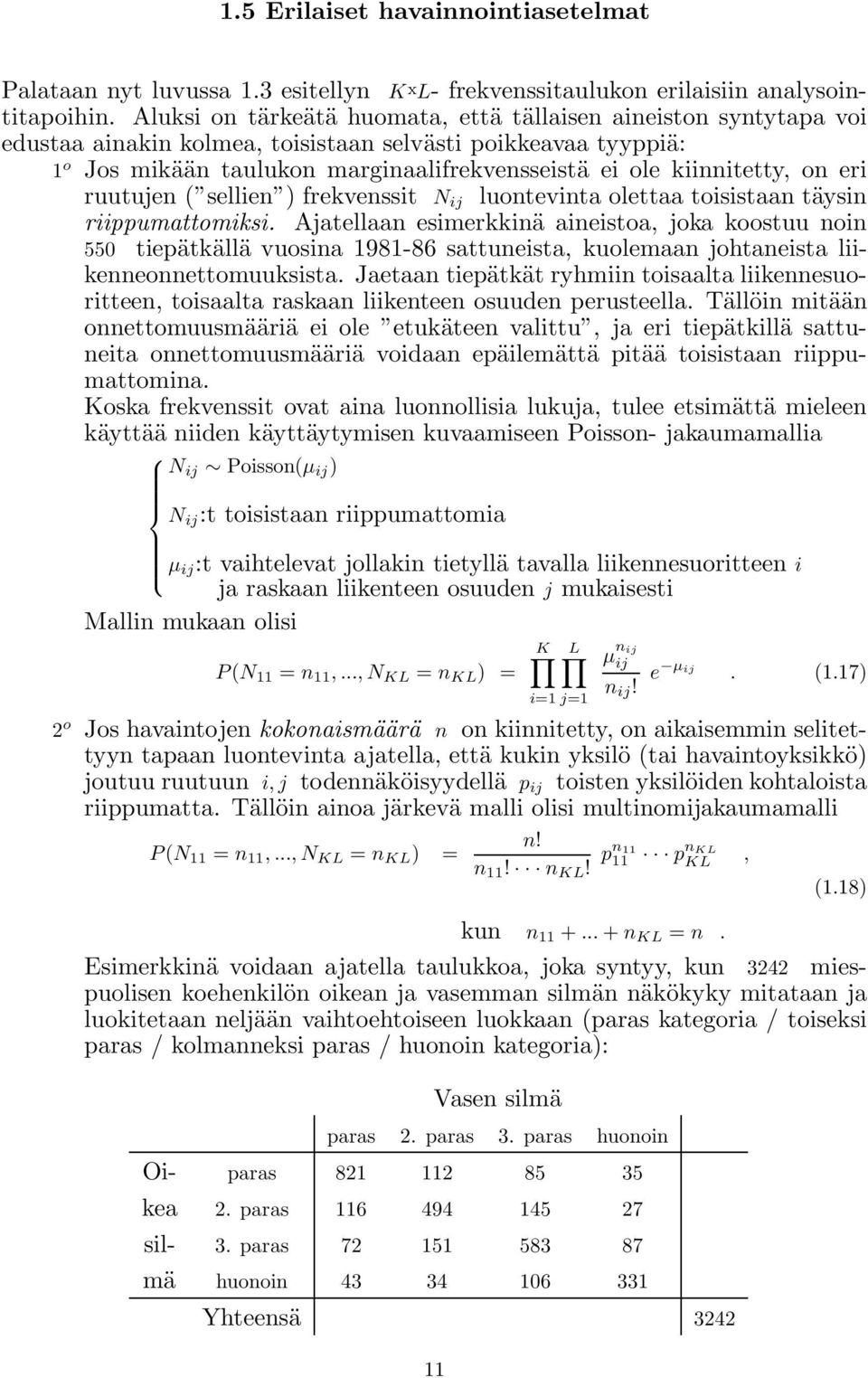 on eri ruutujen ( sellien ) frekvenssit N ij luontevinta olettaa toisistaan täysin riippumattomiksi.