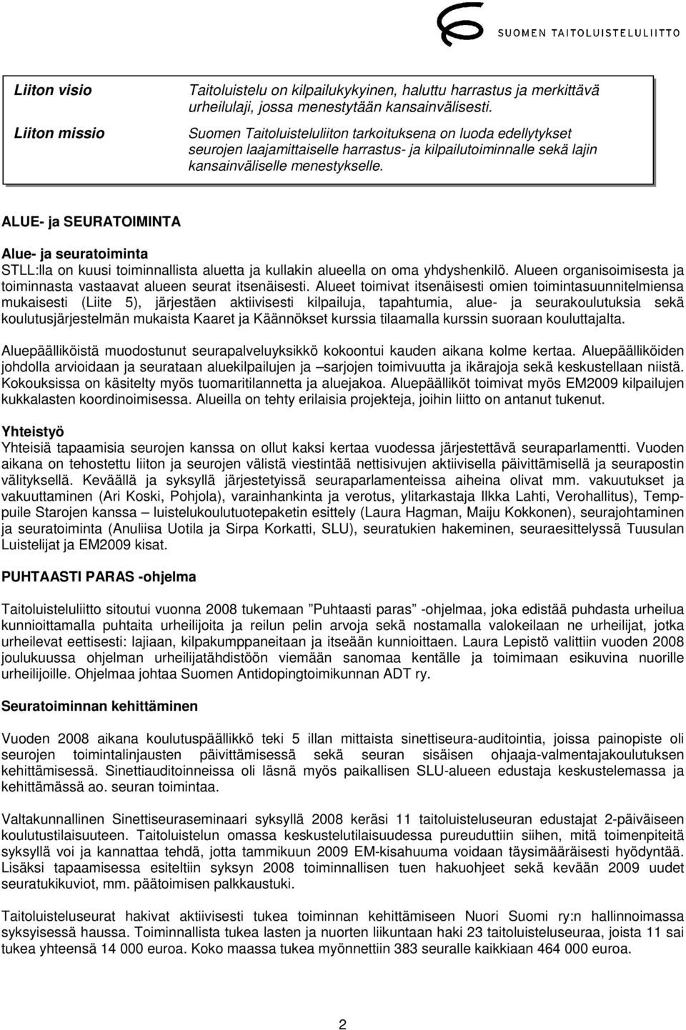 ALUE- ja SEURATOIMINTA Alue- ja seuratoiminta STLL:lla on kuusi toiminnallista aluetta ja kullakin alueella on oma yhdyshenkilö.