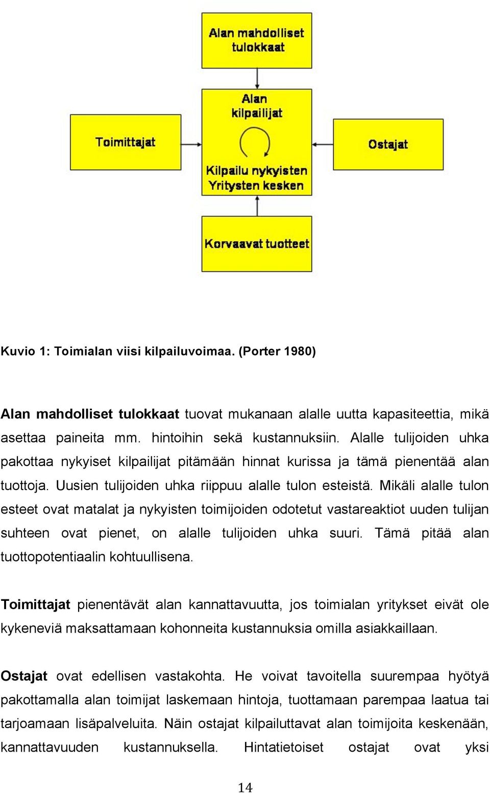 Mikäli alalle tulon esteet ovat matalat ja nykyisten toimijoiden odotetut vastareaktiot uuden tulijan suhteen ovat pienet, on alalle tulijoiden uhka suuri.