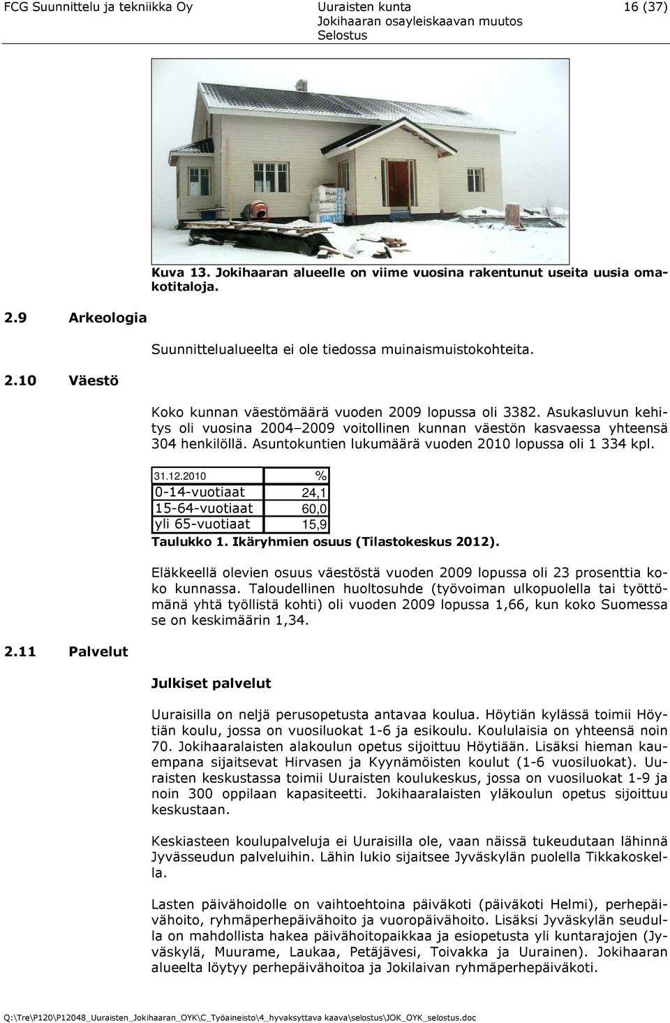 Asukasluvun kehitys oli vuosina 2004 2009 voitollinen kunnan väestön kasvaessa yhteensä 304 henkilöllä. Asuntokuntien lukumäärä vuoden 2010 lopussa oli 1 334 kpl. 31.12.