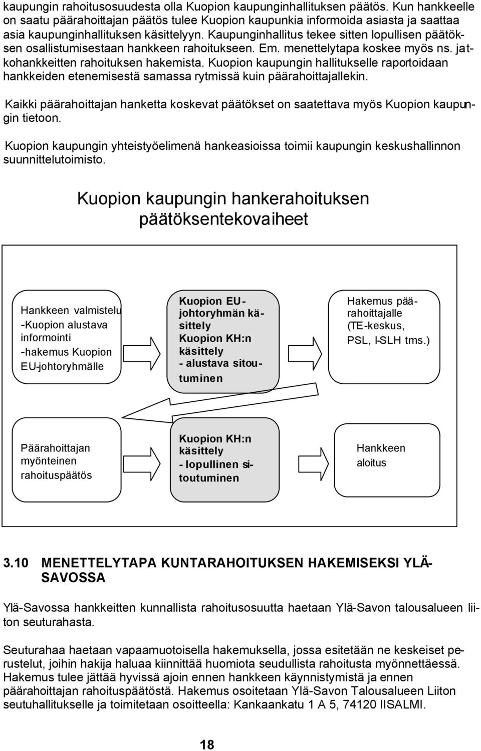 Kaupunginhallitus tekee sitten lopullisen päätöksen osallistumisestaan hankkeen rahoitukseen. Em. menettelytapa koskee myös ns. jatkohankkeitten rahoituksen hakemista.