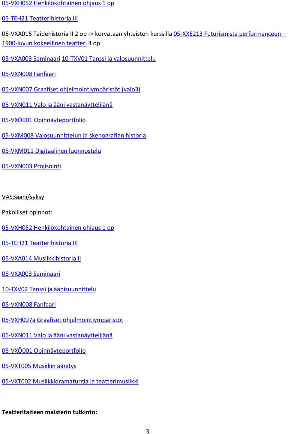 Opinnäyteportfolio 05 VXM008 Valosuunnittelun ja skenografian historia 05 VXM011 Digitaalinen luonnostelu 05 VXN003 Projisointi VÄS3ääni/syksy Pakolliset opinnot: 05 VXH052 Henkilökohtainen ohjaus 1