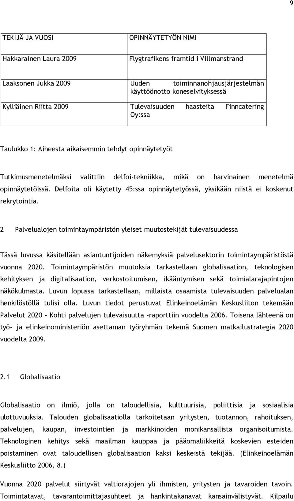 opinnäytetöissä. Delfoita oli käytetty 45:ssa opinnäytetyössä, yksikään niistä ei koskenut rekrytointia.