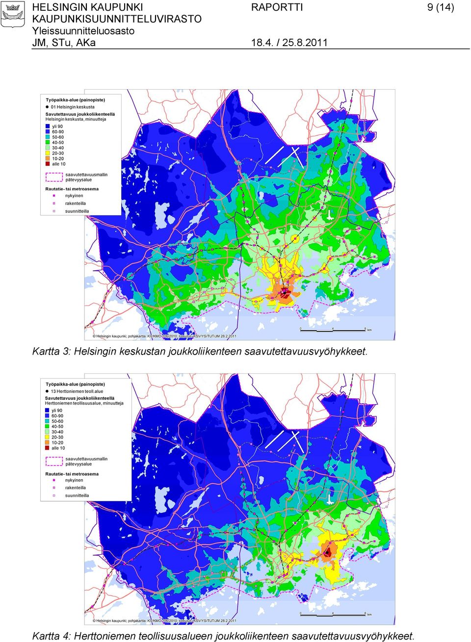 2011 Kartta 3: Helsingin keskustan joukkoliikenteen