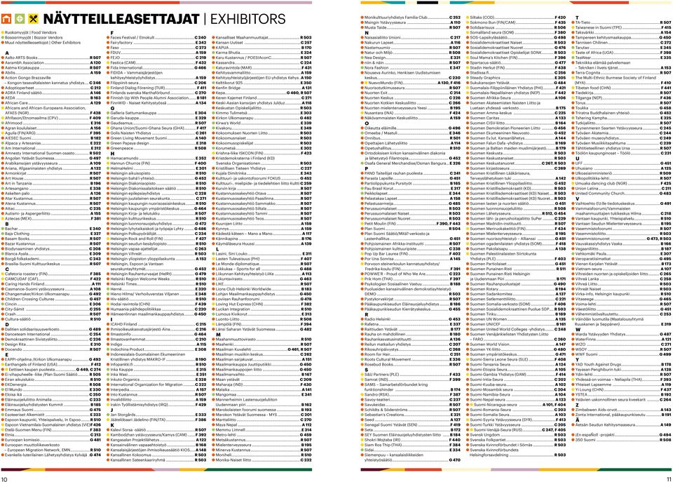 .. A 129 Africans and African-Europeans Association, AFAES (NGR)... F 428 Afrifason/Etnomaailma (CPV)... F 409 Afrimood... E 316 Agran koululaiset... A 156 Aguila (FIN/ARG)...F 395 AIESEC Suomi.